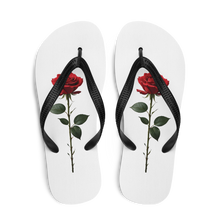 Red Rose on White Flip Flops