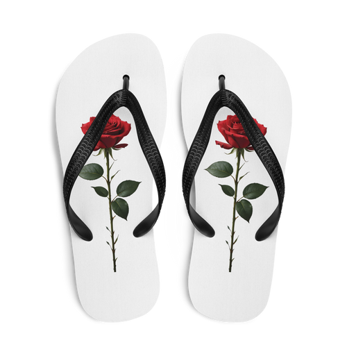 Red Rose on White Flip Flops