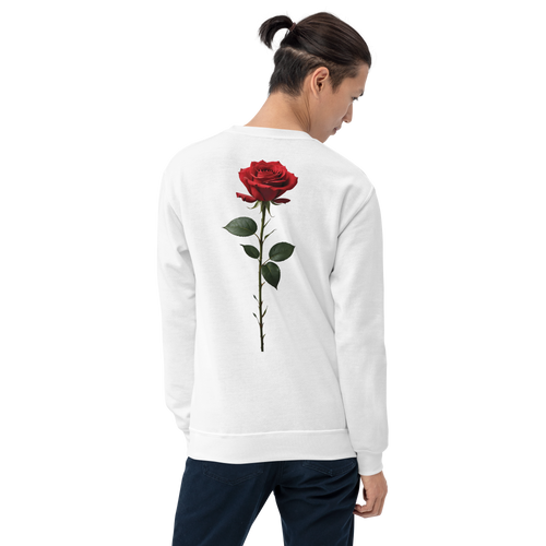 Red Rose on White Back Print Unisex Sweatshirt