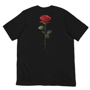 Red Rose on Black Back Print Unisex T-shirt