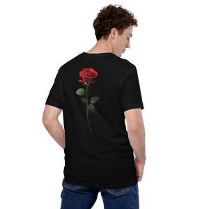 Red Rose on Black Back Print Unisex T-shirt