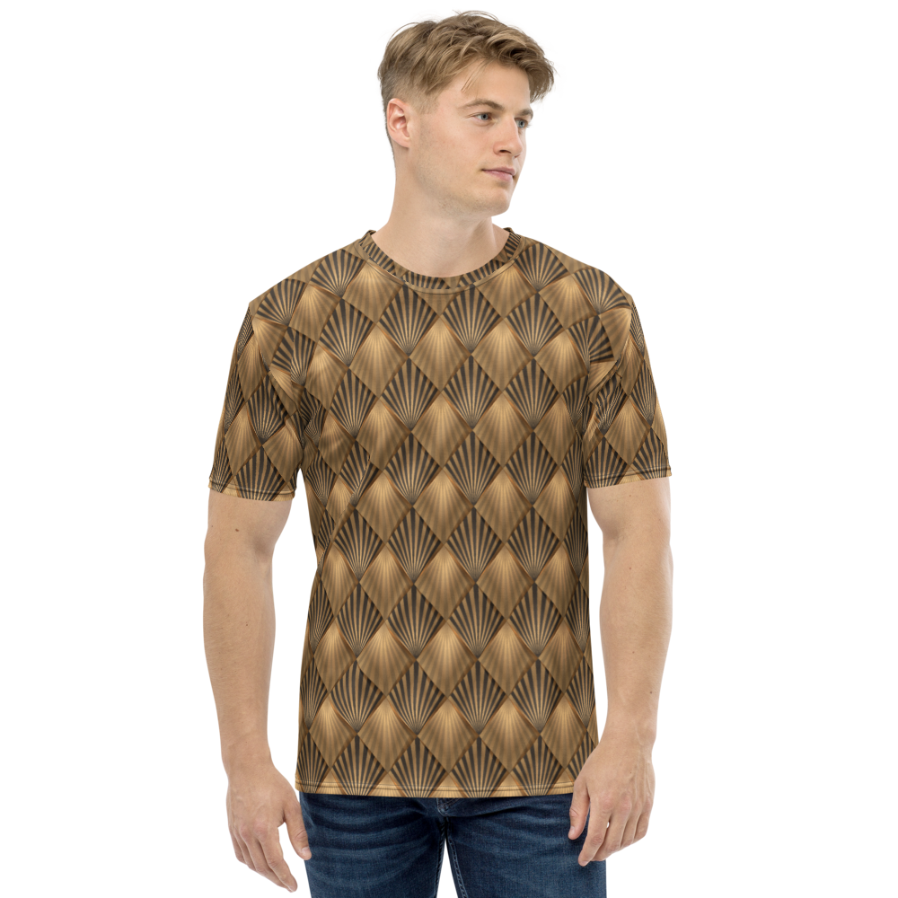 XS Golden Art Deco Pattern All-Over Print Men's T-shirt by Design Express