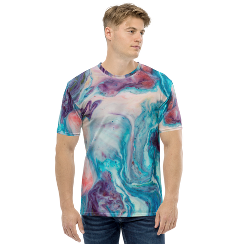 XS Blue Multicolor Marble Men's T-shirt by Design Express