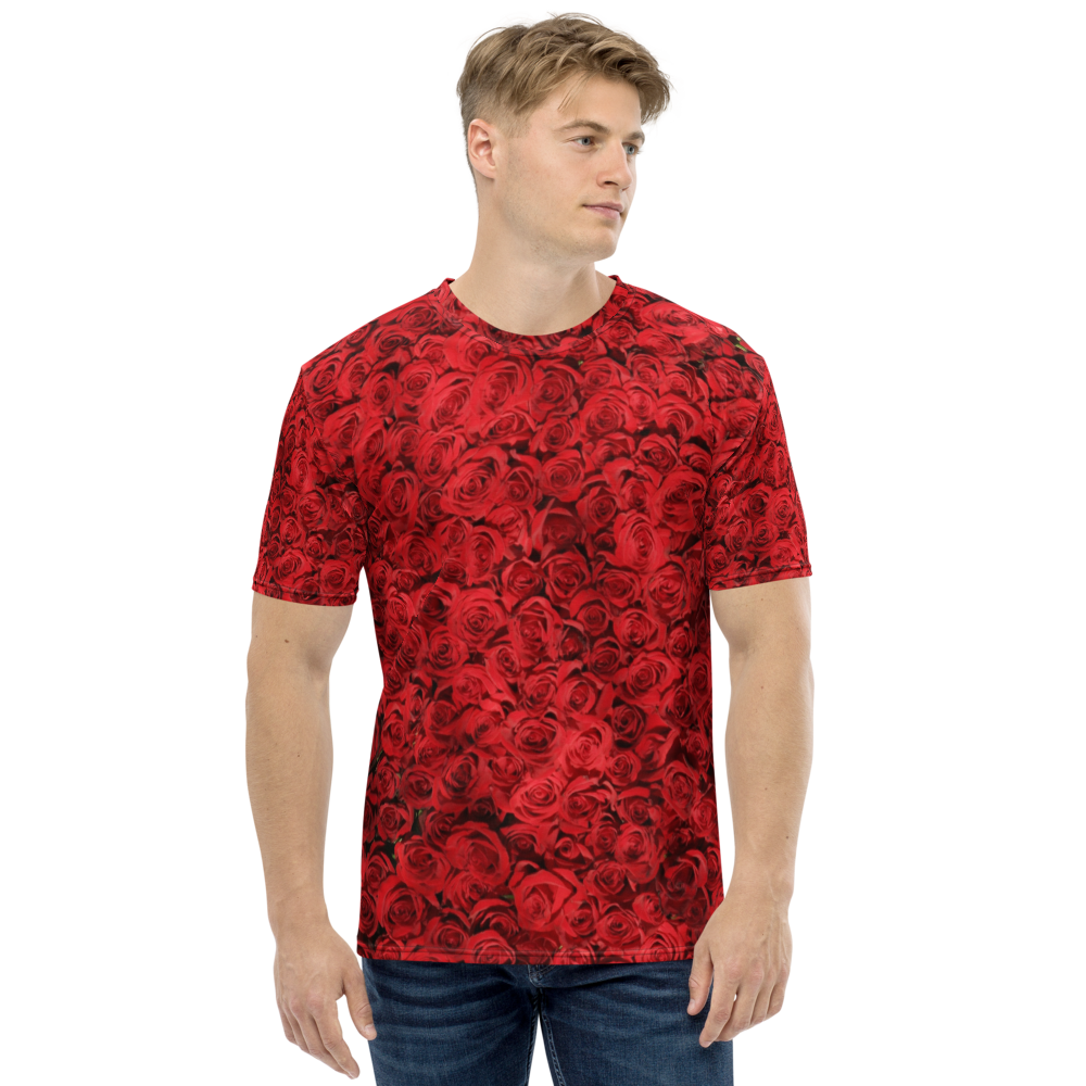 XS Red Rose Pattern Men's T-shirt by Design Express