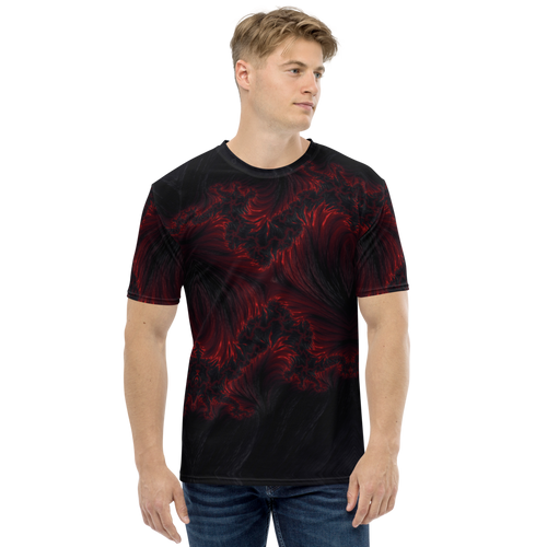 XS Black Red Fractal Art Men's T-shirt by Design Express