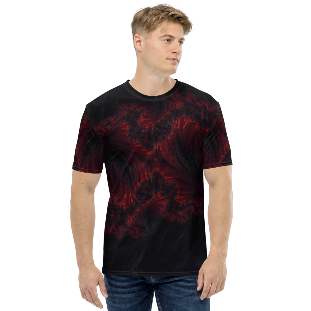 XS Black Red Fractal Art Men's T-shirt by Design Express