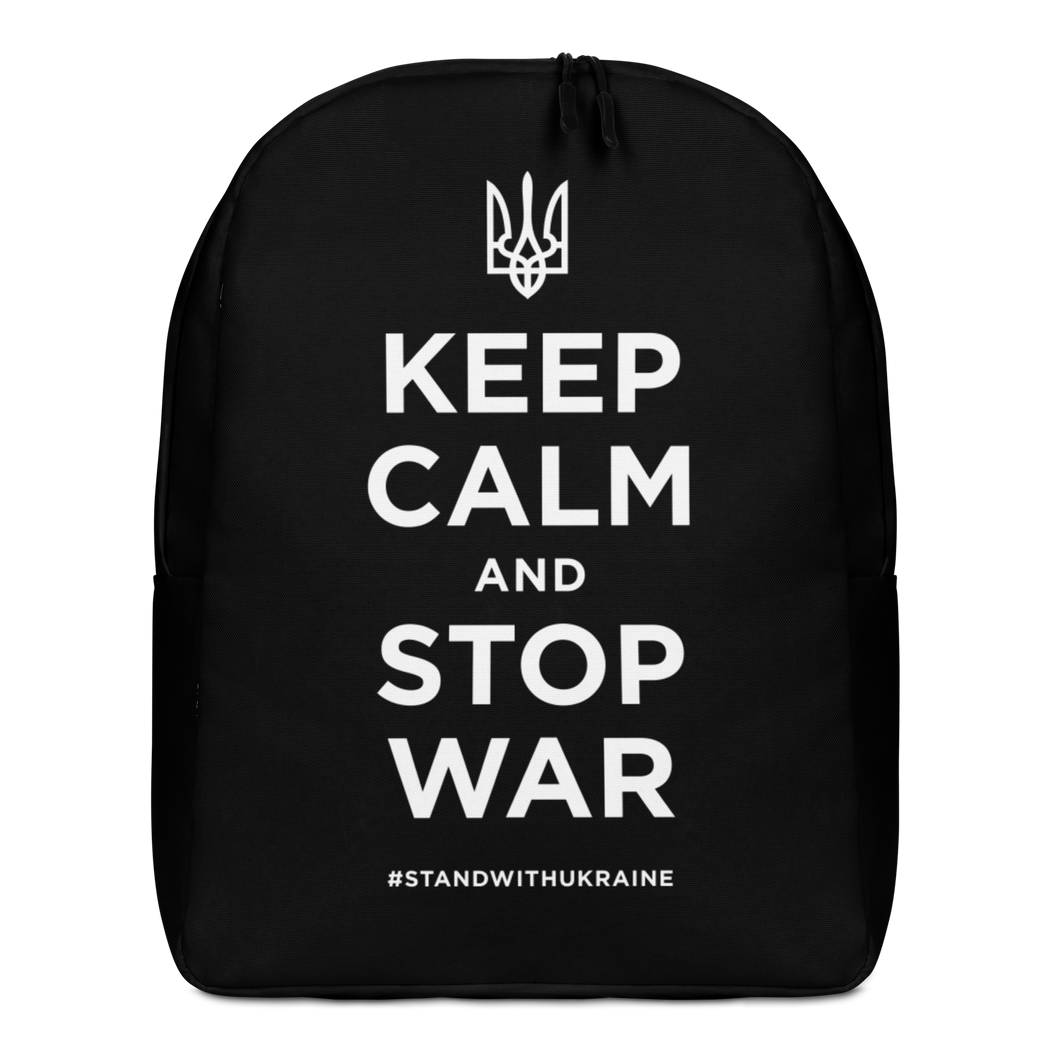 Default Title Keep Calm and Stop War (Support Ukraine) White Print Minimalist Backpack by Design Express