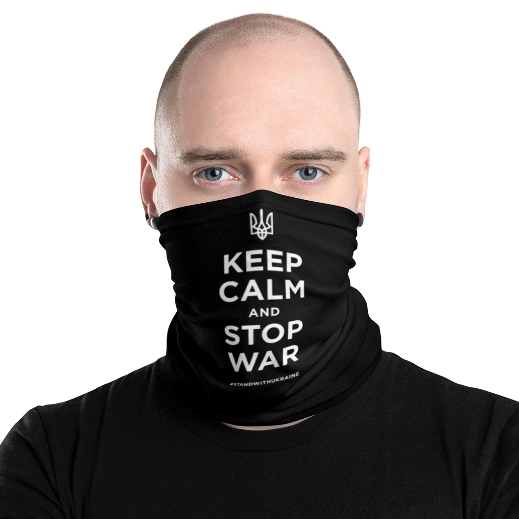 Default Title Keep Calm and Stop War (Support Ukraine) White Print Face Mask & Neck Gaiter by Design Express