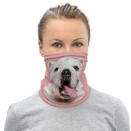 Cute White Bulldog Mask & Neck Gaiter