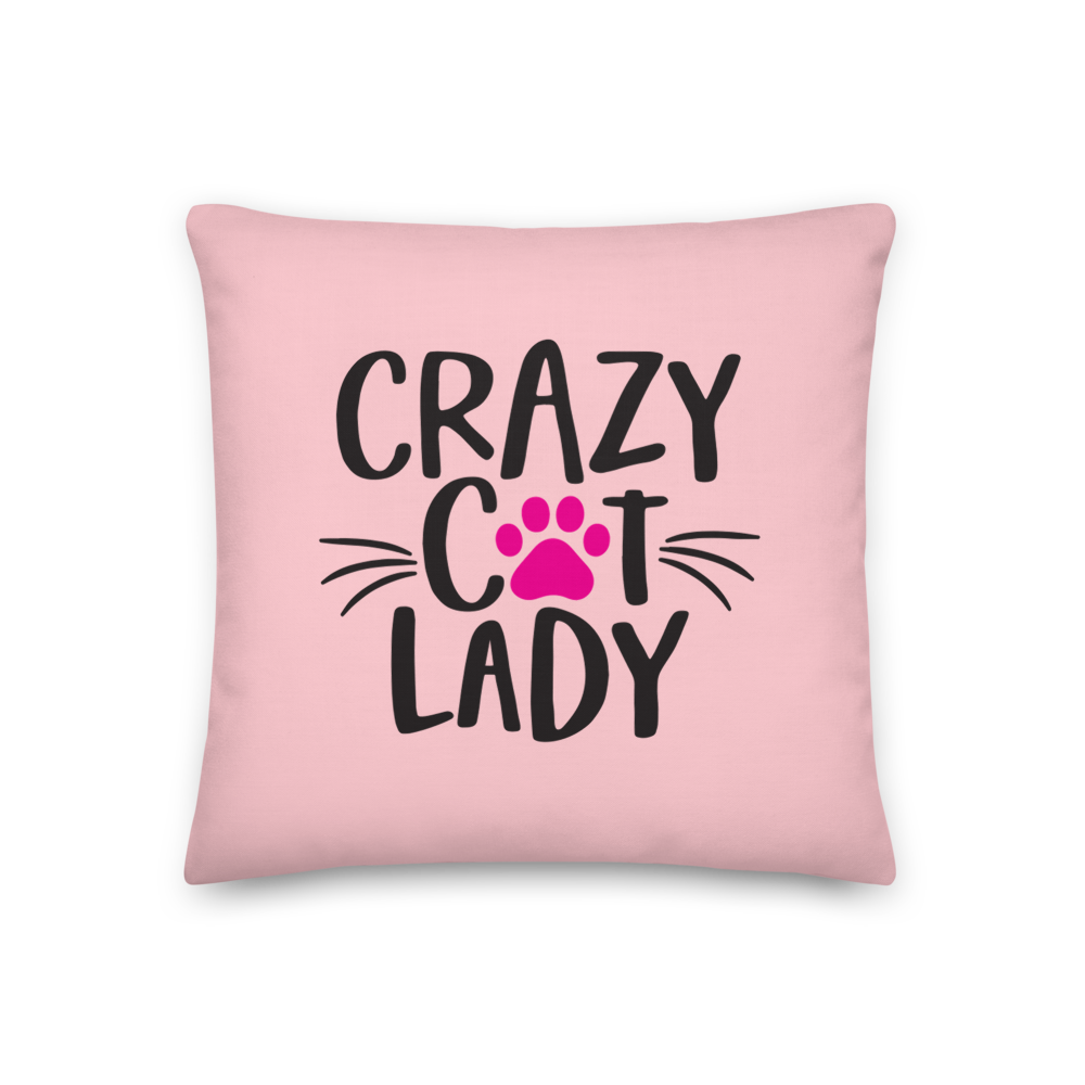 18×18 Crazy Cat Lady (Cat Lover) Funny Square Premium Pillow by Design Express