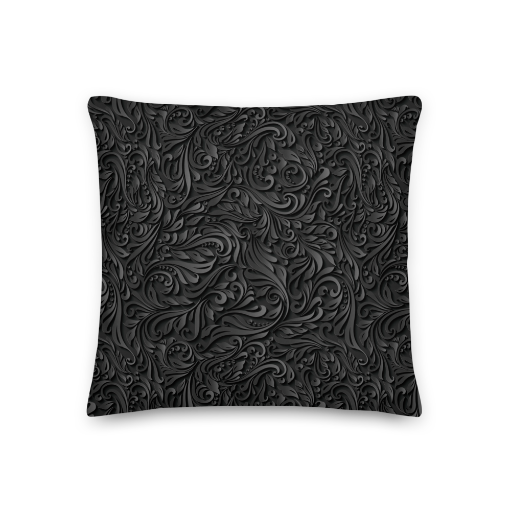 18″×18″ 3D Black Ornament Pattern Premium Pillow by Design Express