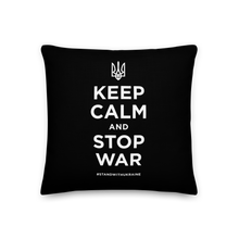 18″×18″ Keep Calm and Stop War (Support Ukraine) White Print Premium Pillow by Design Express