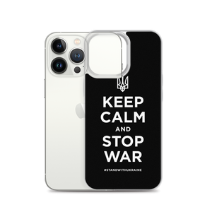 Keep Calm and Stop War (Support Ukraine) White Print iPhone Case by Design Express