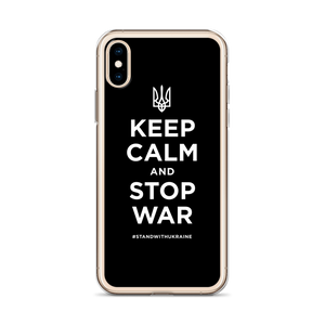 Keep Calm and Stop War (Support Ukraine) White Print iPhone Case by Design Express