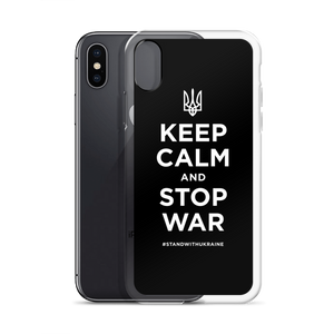 Keep Calm and Stop War (Support Ukraine) White Print iPhone Case by Design Express