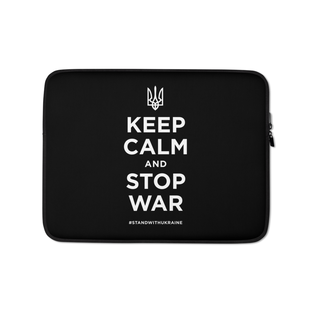 13″ Keep Calm and Stop War (Support Ukraine) White Print Laptop Sleeve by Design Express