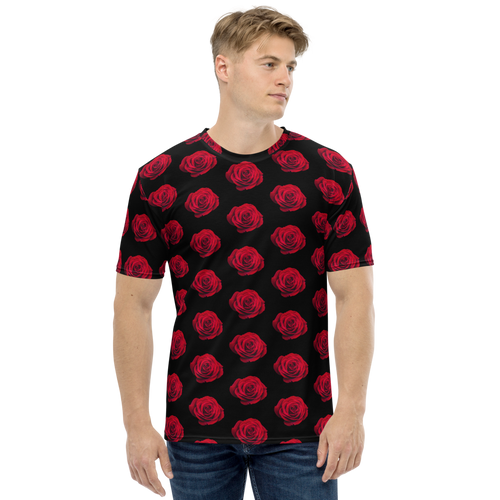 XS Charming Red Rose Small Pattern Men's T-shirt by Design Express