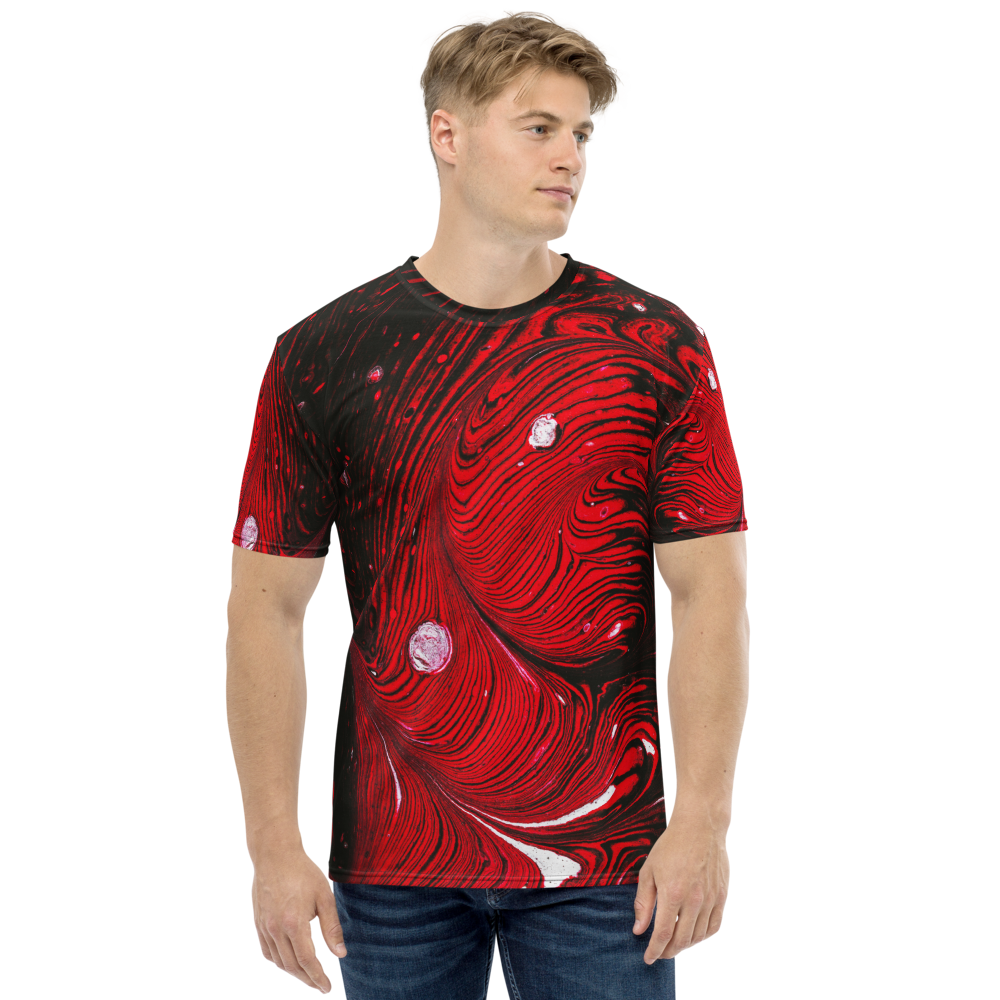 XS Black Red Abstract Men's T-shirt by Design Express