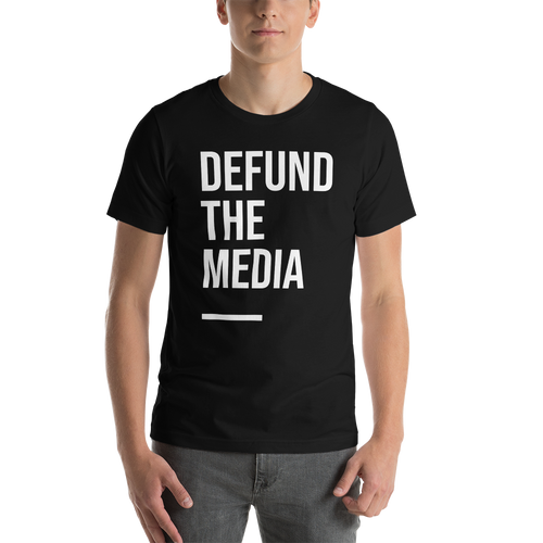 XS Defund The Media Condensed Unisex Black T-Shirt by Design Express