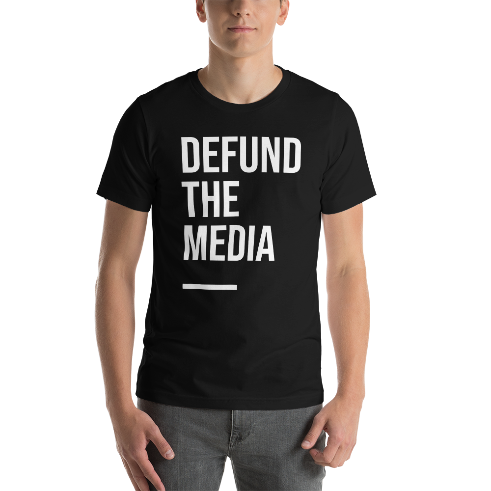 XS Defund The Media Condensed Unisex Black T-Shirt by Design Express