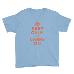 Light Blue / XS Keep Calm and Carry On (Orange) Youth Short Sleeve T-Shirt by Design Express