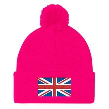 Neon Pink United Kingdom Flag "Solo" Pom Pom Knit Cap by Design Express