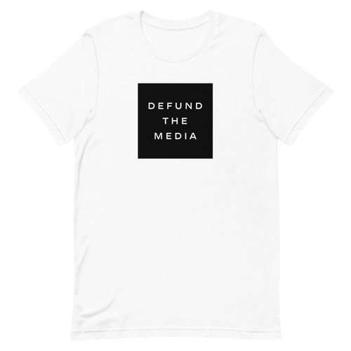 XS Defund The Media Square Unisex White T-Shirt by Design Express