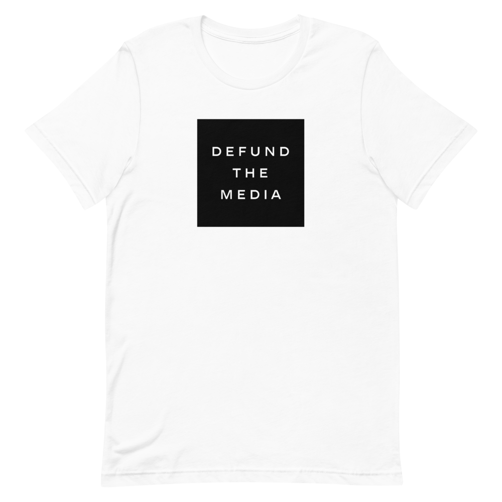 XS Defund The Media Square Unisex White T-Shirt by Design Express