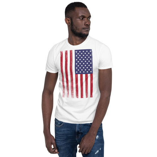 White / S US Flag Distressed Short-Sleeve Unisex T-Shirt by Design Express