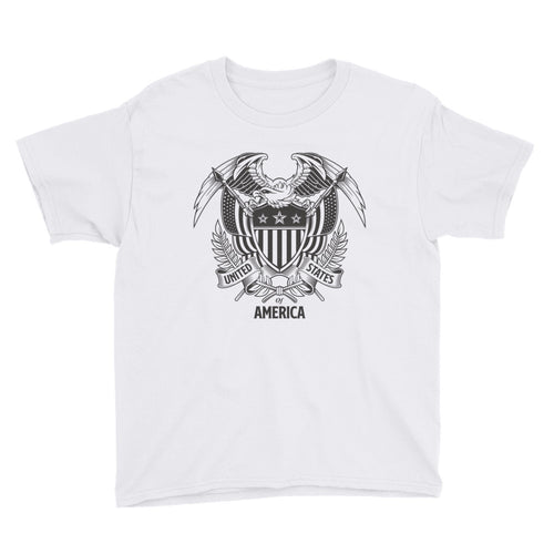 White / XS United States Of America Eagle Illustration Youth Short Sleeve T-Shirt by Design Express