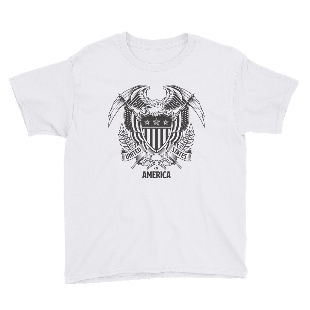 White / XS United States Of America Eagle Illustration Youth Short Sleeve T-Shirt by Design Express