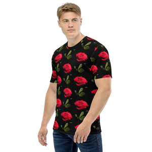 Red Rose on Black Men's T-shirt by Design Express