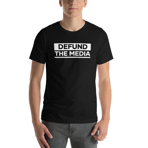 XS Defund The Media Bold Unisex Black T-Shirt by Design Express