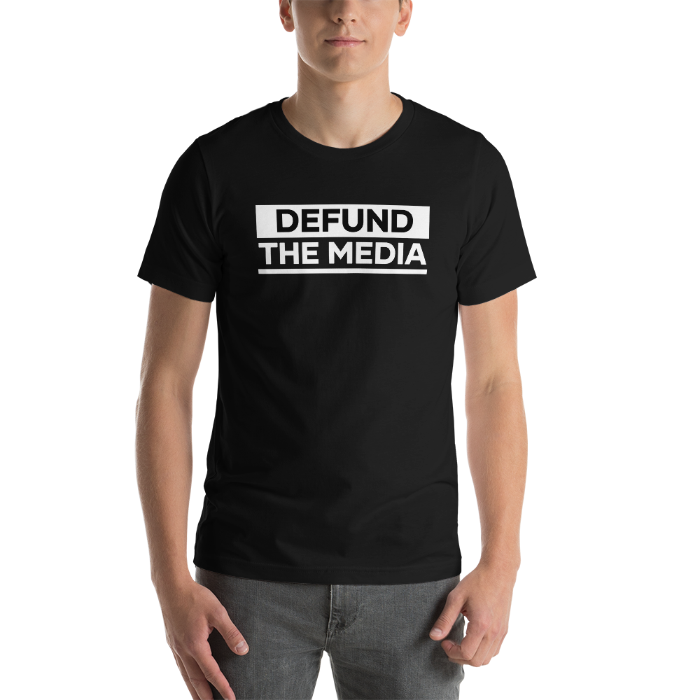 XS Defund The Media Bold Unisex Black T-Shirt by Design Express