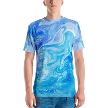 XS Blue Watercolor Marble Men's T-shirt by Design Express