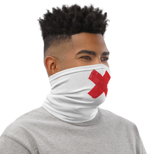 Crossed Red Duct Tape on White Neck Gaiter by Design Express