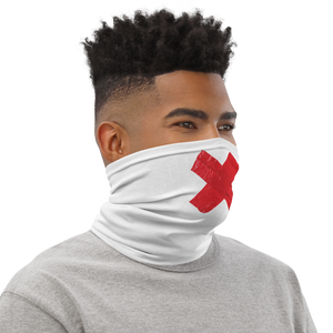 Crossed Red Duct Tape on White Neck Gaiter by Design Express