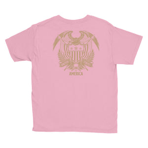 United States Of America Eagle Illustration Reverse Gold Backside Youth Short Sleeve T-Shirt by Design Express