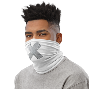 Crossed Grey Duct Tape on White Neck Gaiter by Design Express