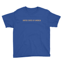 Royal Blue / XS United States Of America Eagle Illustration Reverse Gold Backside Youth Short Sleeve T-Shirt by Design Express