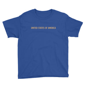 Royal Blue / XS United States Of America Eagle Illustration Reverse Gold Backside Youth Short Sleeve T-Shirt by Design Express