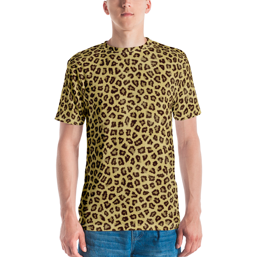 XS Yellow Leopard Print Men's T-shirt by Design Express