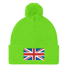 Neon Green United Kingdom Flag "Solo" Pom Pom Knit Cap by Design Express