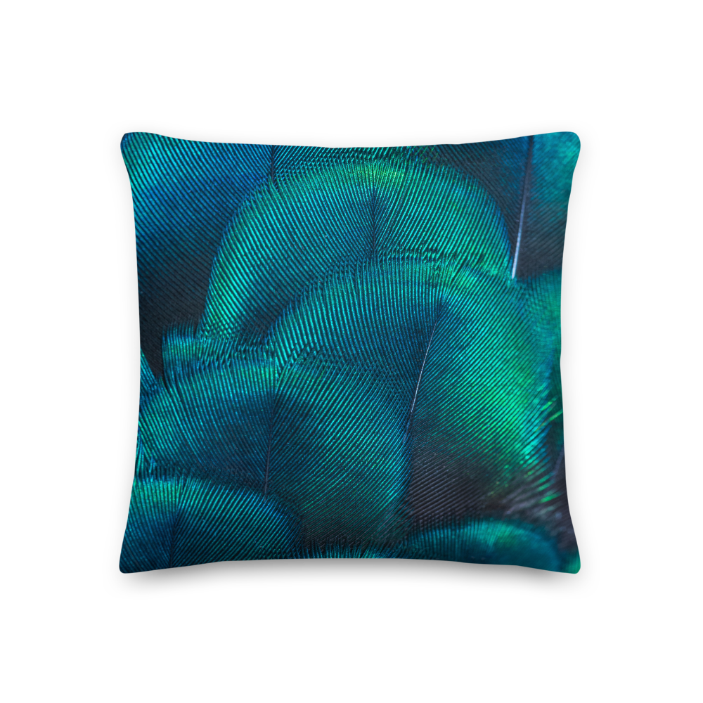 18×18 Green Blue Peacock Square Premium Pillow by Design Express