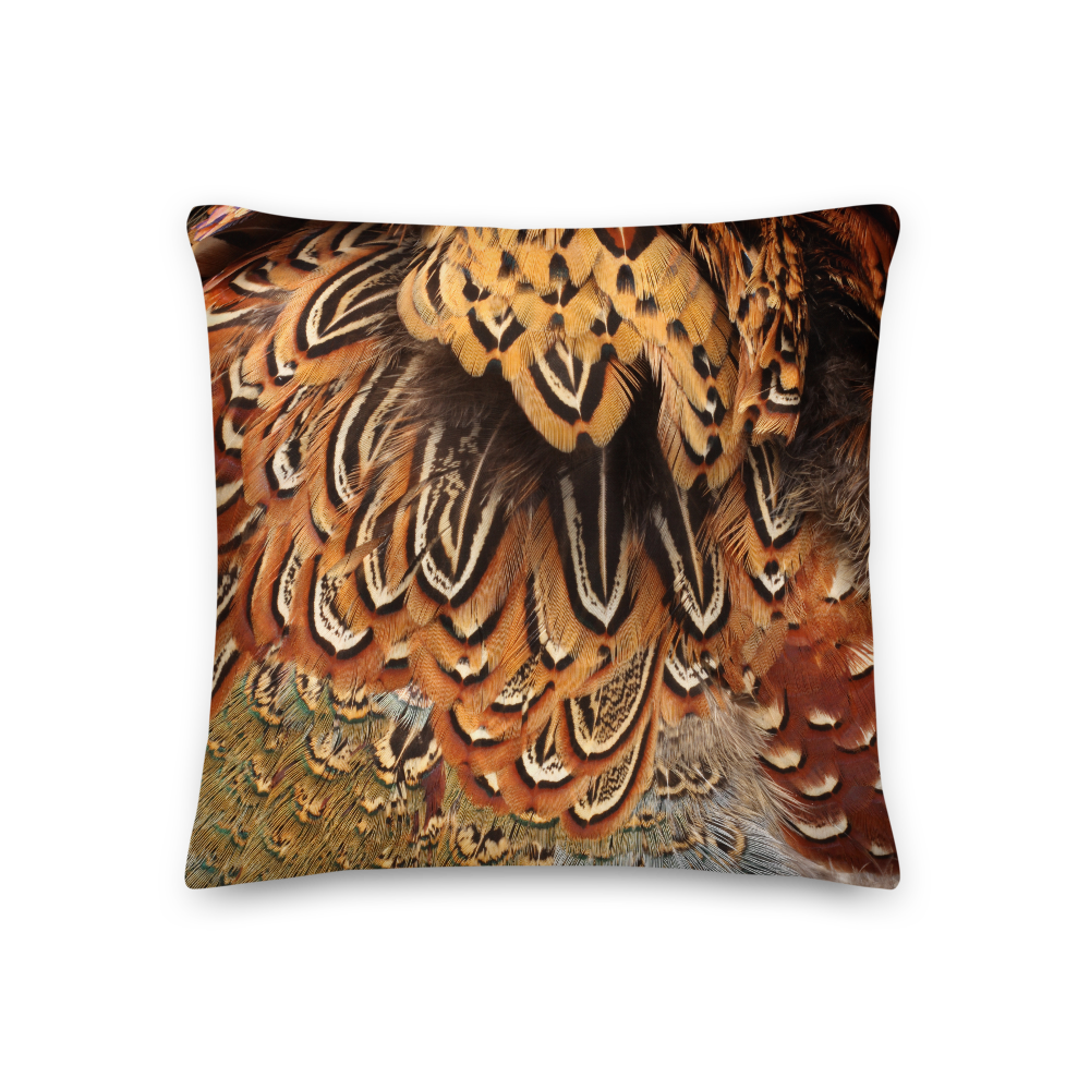 18×18 Brown Pheasant Feathers Square Premium Pillow by Design Express