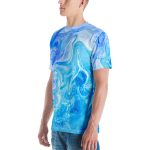 Blue Watercolor Marble Men's T-shirt by Design Express