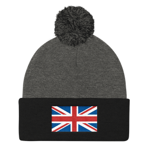 Dark Heather Grey/ Black United Kingdom Flag "Solo" Pom Pom Knit Cap by Design Express