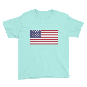 Teal Ice / S United States Flag "Solo" Youth Short Sleeve T-Shirt by Design Express