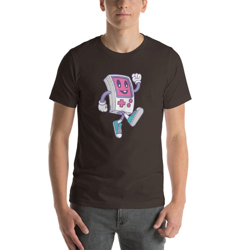 Brown / S Game Boy Happy Walking Short-Sleeve Unisex T-Shirt by Design Express