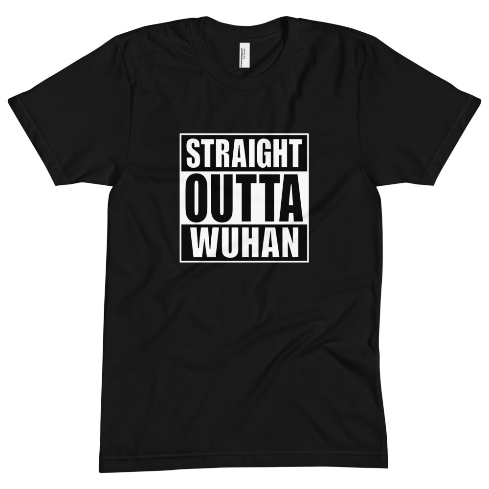 S Straight Outta Wuhan Unisex Crew Neck Black T-Shirt (100% Made in the USA 🇺🇸) by Design Express